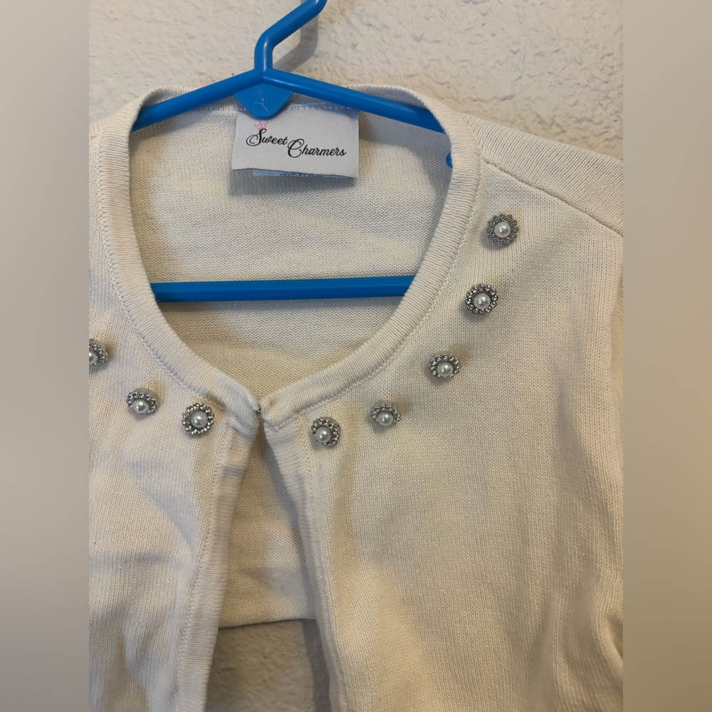 Sweet Dreams Girls' Cream Embellished Bolero Sweater - Picture 2 of 3